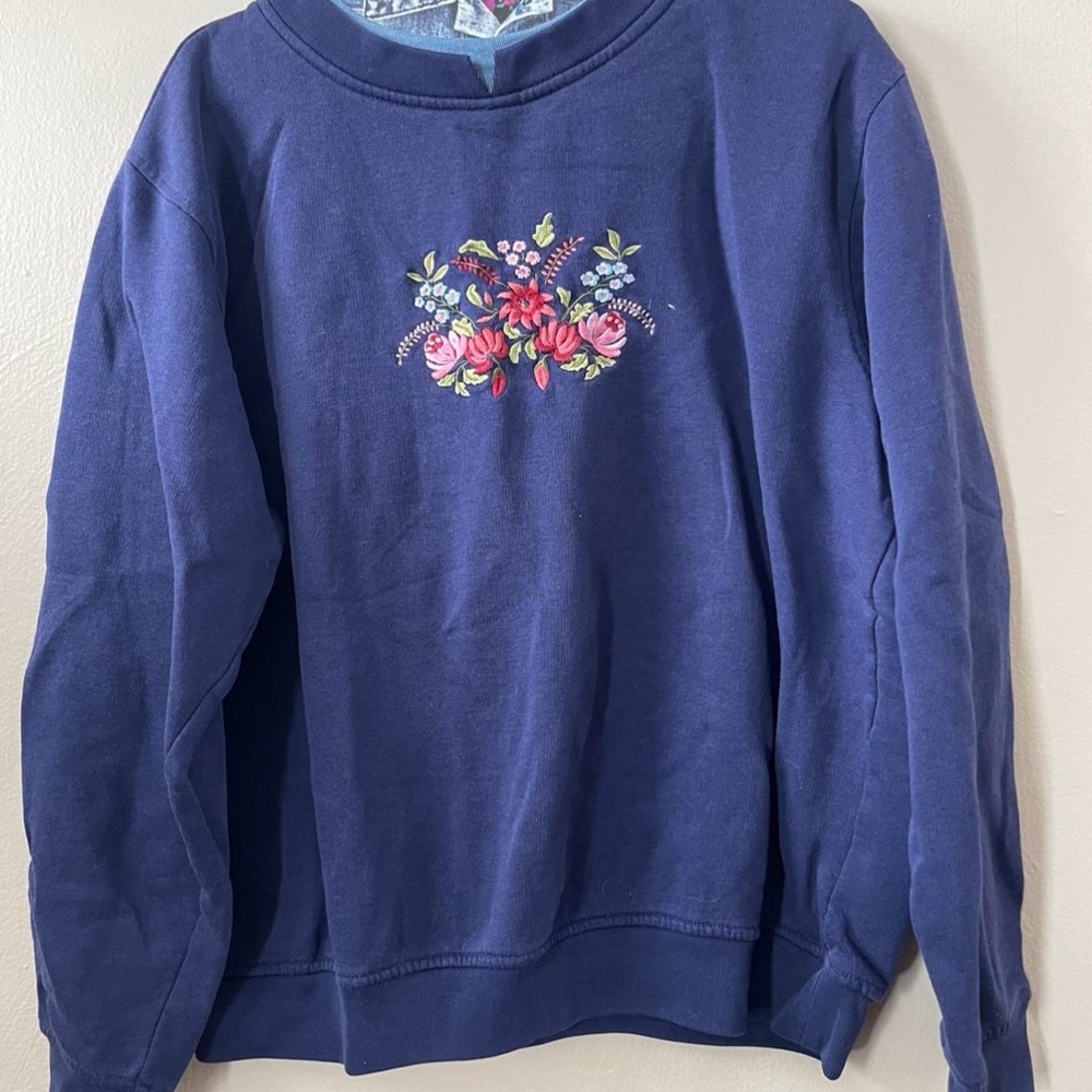 Floral Embroidered Blue Sweater
